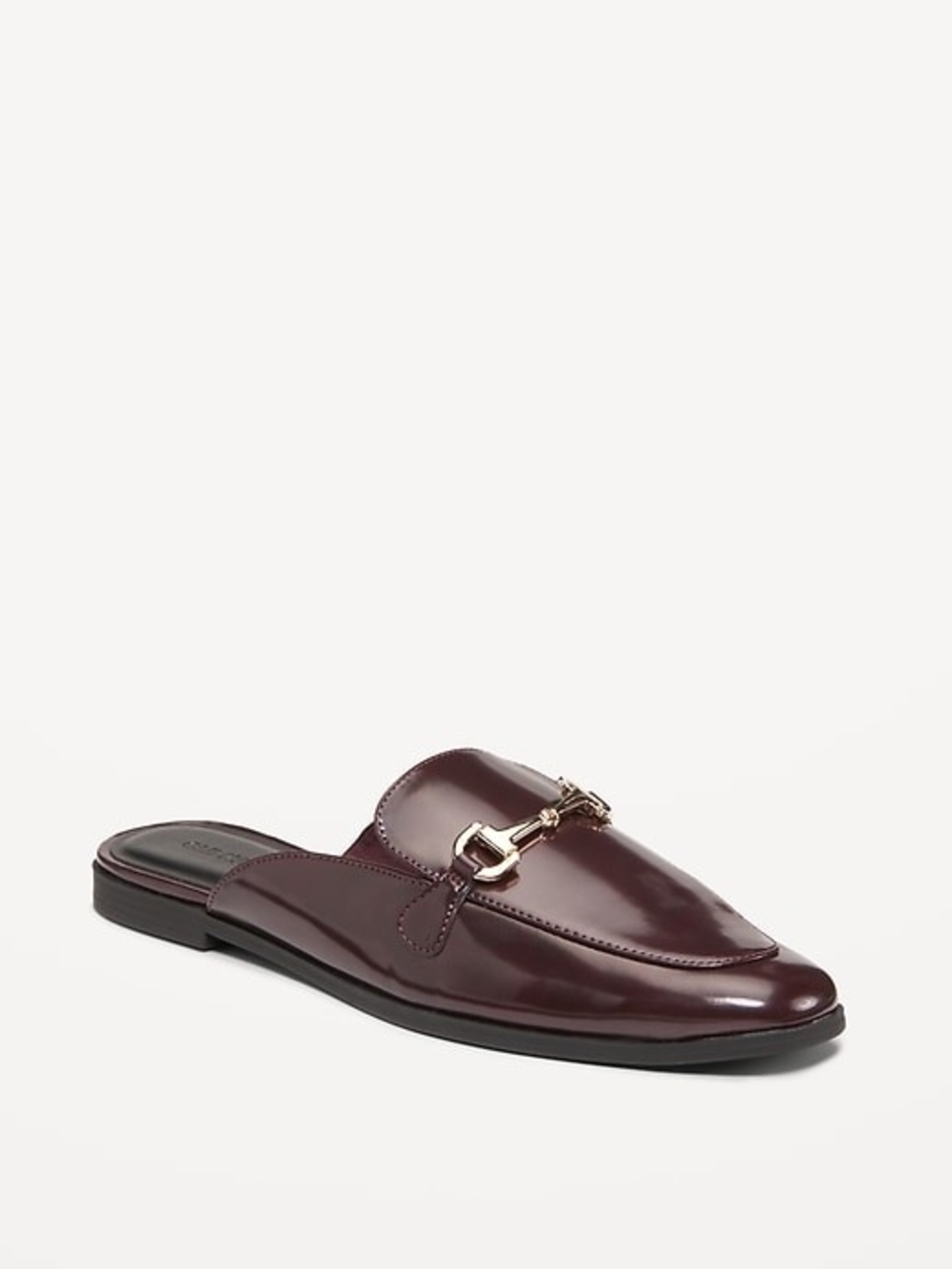 Old Navy Patent Leather Slip On Loafer Mules Burgundy Gold Hardware Size 7